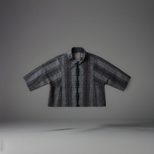 BABETTE 2006 Designer San Francisco Plaid Wool Blend Jacket Gray Zip Up Blazer