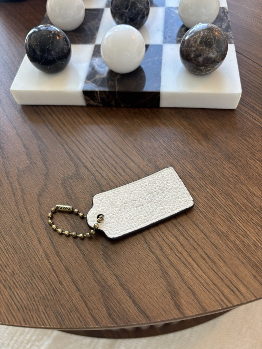 COACH Designer Skull Bones Leather Hanging Tag Bag Charm Fob Chalk White Gold