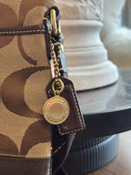 COACH Signature Jacquard Canvas Leather Trim Messenger Crossbody Bag Brown/Beige