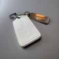 COACH Designer 2 Hanging Bag Charm Fob Chalk White Leather /Gunmetal Tag & Chain