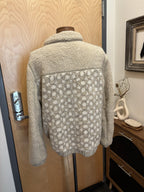 COACH Runway Sherpa Fur Coat Jacket Zip Signature Print Cream Size L (org $695)