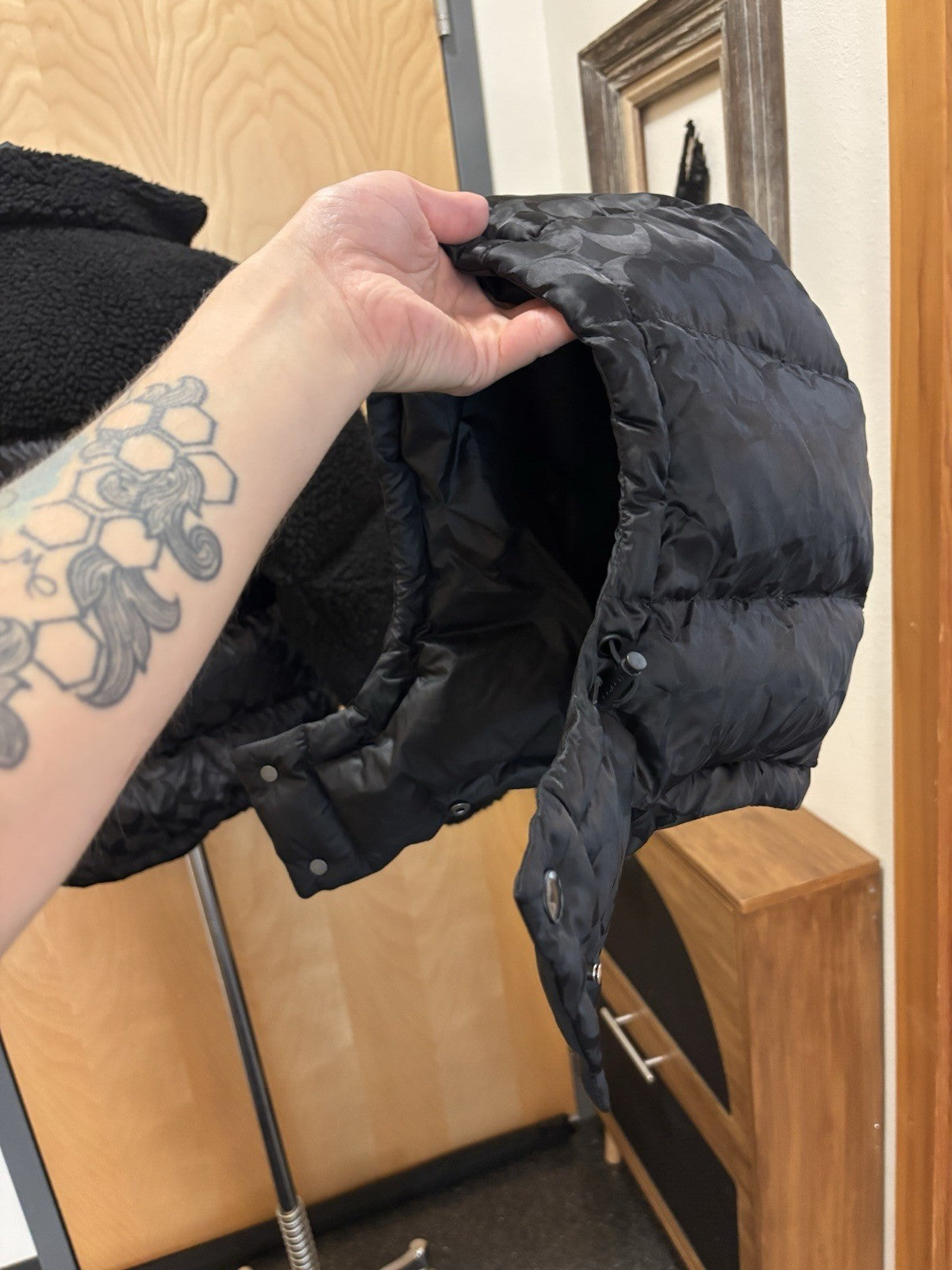 New COACH Runway Sherpa Puffer Coat Jacket Zip Signature Print Blk Size M ($895)