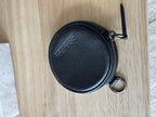 COACH Leather Round Coin Pouch Case Wallet Purse Zip Around Black Gunmetal Charm