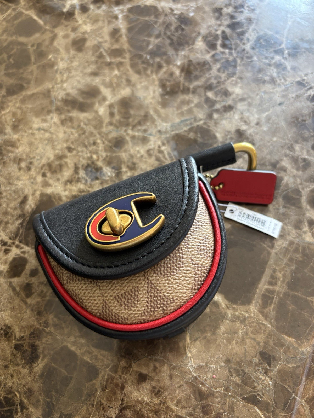 NWT Rare COACH X CHAMPION Archives Collab Turnlock Key Fob Signature Leather New