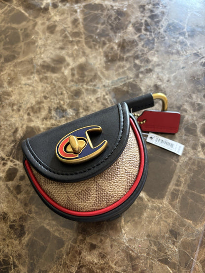 NWT Rare COACH X CHAMPION Archives Collab Turnlock Key Fob Signature Leather New