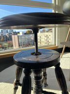 ANTIQUE 1879 Victorian Piano Stool Solid Dark Wood Swivel Glass Ball Claw Foot