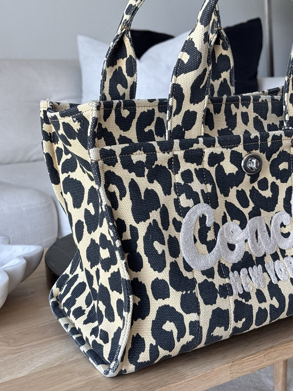COACH Cargo Tote 26 Leopard Print Cotton Canvas Crossbody Bag CP769 (org $395)