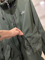 VINTAGE 1990 Abercrombie & Fitch Windbreaker Jacket Green Varsity Stripe Hood XL