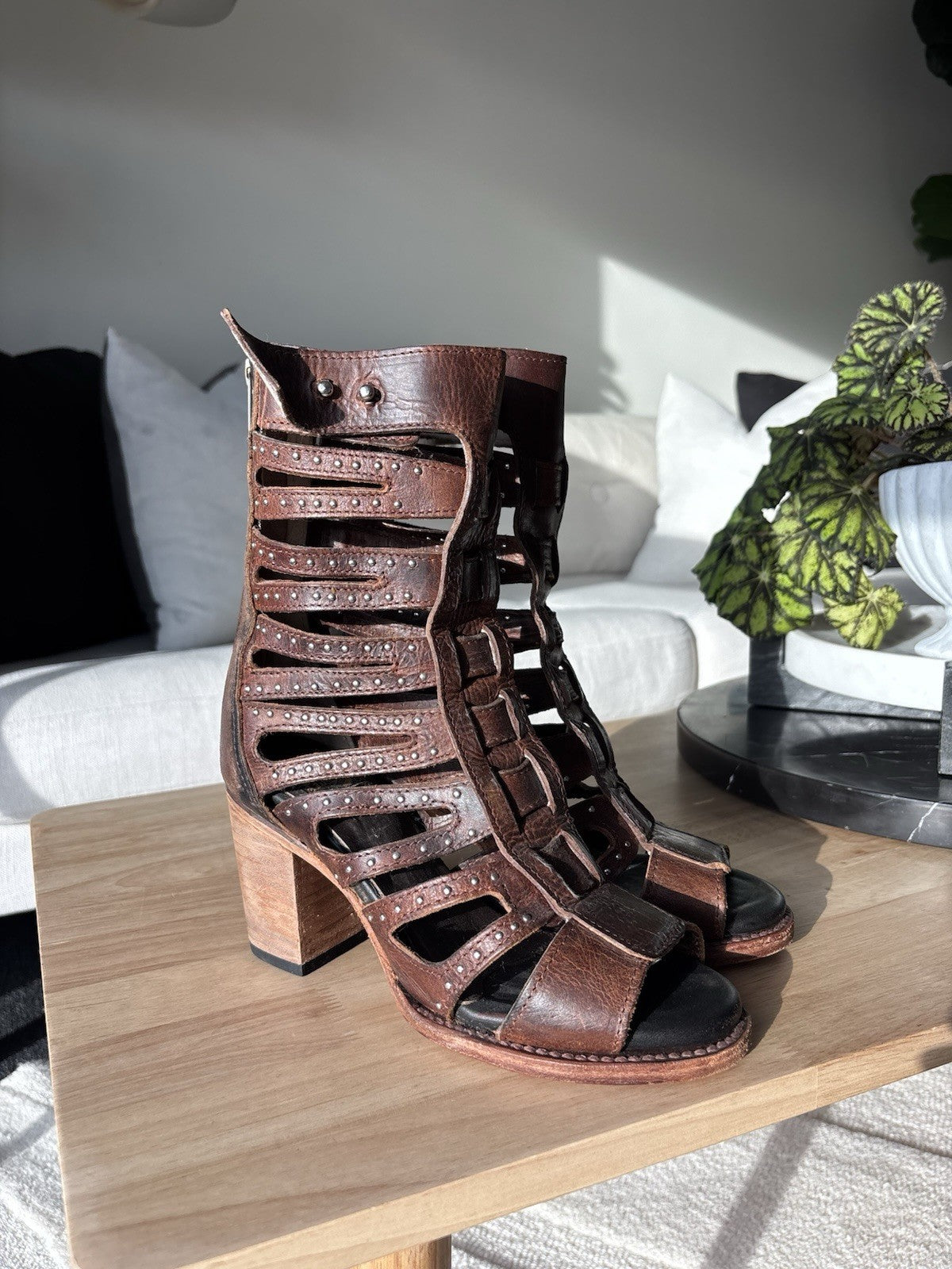 STEVEN BAKER Freebird Heals Boots Zip Belted Shoes Studs Rivets (org $350)