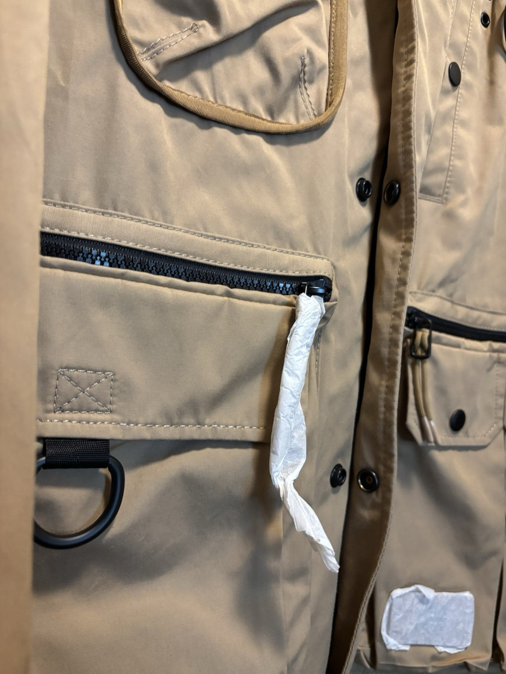 COACH Utility Jacket Khaki Tan Hooded Field Coat Leather Trim Pocket (org $695)