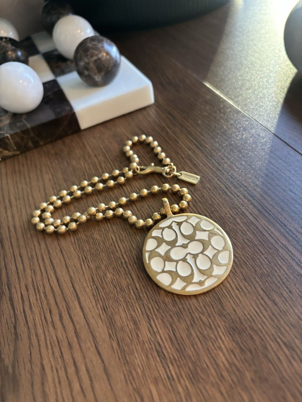 COACH Vintage Signature Pendant Miranda Bead Chain Link Necklace Gold (org $200)