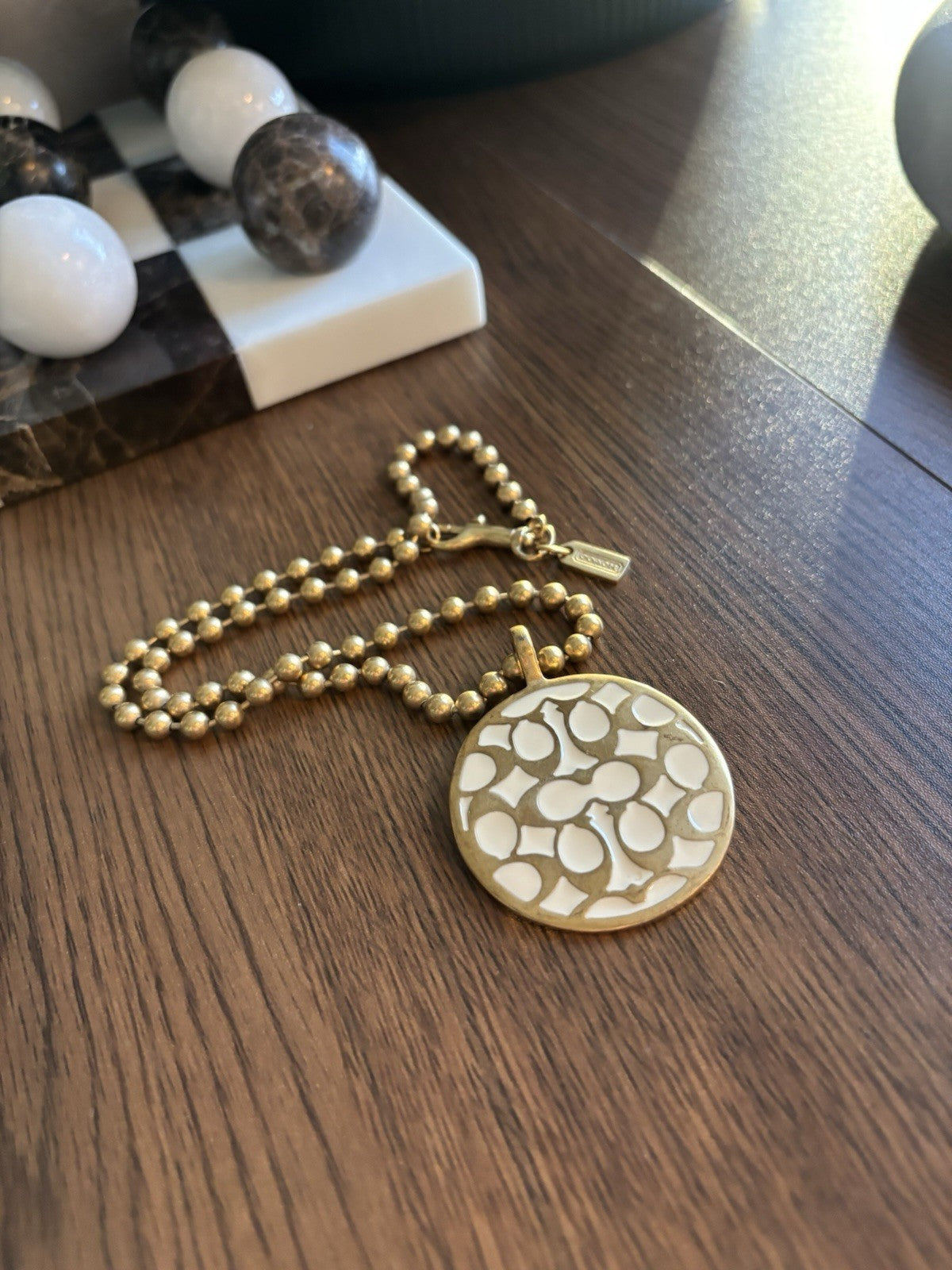 COACH Vintage Signature Pendant Miranda Bead Chain Link Necklace Gold (org $200)