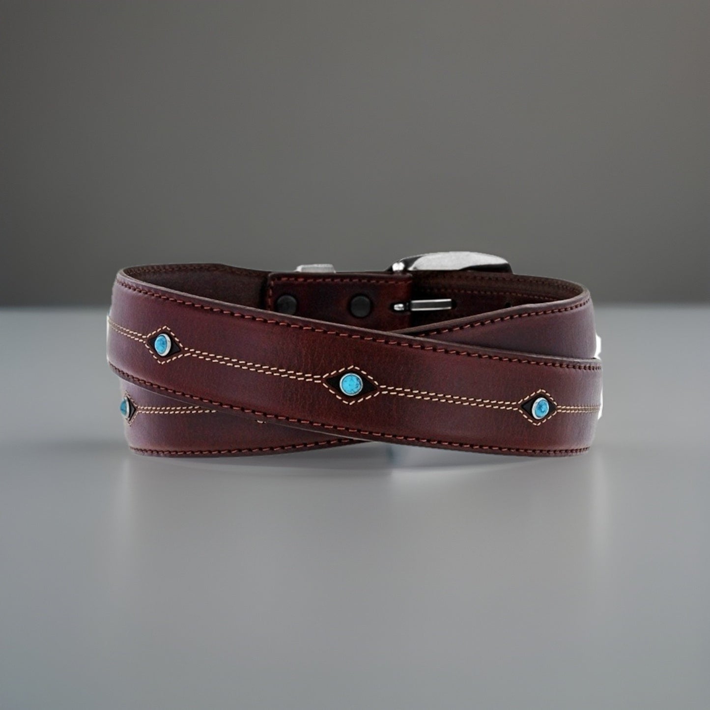 Genuine Turquoise BRIGHTON Cody Taper Brown Leather Belt Size 30/32 Silver Plate