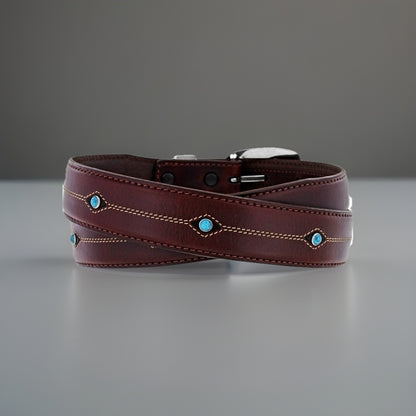 Genuine Turquoise BRIGHTON Cody Taper Brown Leather Belt Size 30/32 Silver Plate