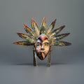 VINTAGE Mexican Hand Carved Wood Wall Mask Bird Headdress Folk Art Large 29inch