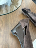 VANELI Brown Suede Leather Wedge Sandals Peep Toe Leather Heels Buckle Size 7.5M
