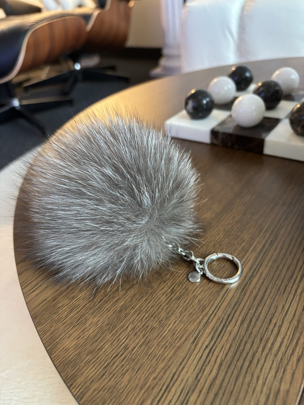 MICHAEL KORS Real Fox Fur Pom Bag Charm Large Keychain Gray Silver (org $225)