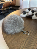 MICHAEL KORS Real Fox Fur Pom Bag Charm Large Keychain Gray Silver (org $225)