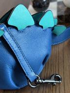 COACH Steggy Dino Dinosaur Leather Zip Coin Case Teal Blue Gunmetal (org $295)