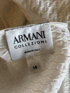 ARMANI Collezioni Italy White Textured V Neck Top Size 14 Stretch Knit Blouse