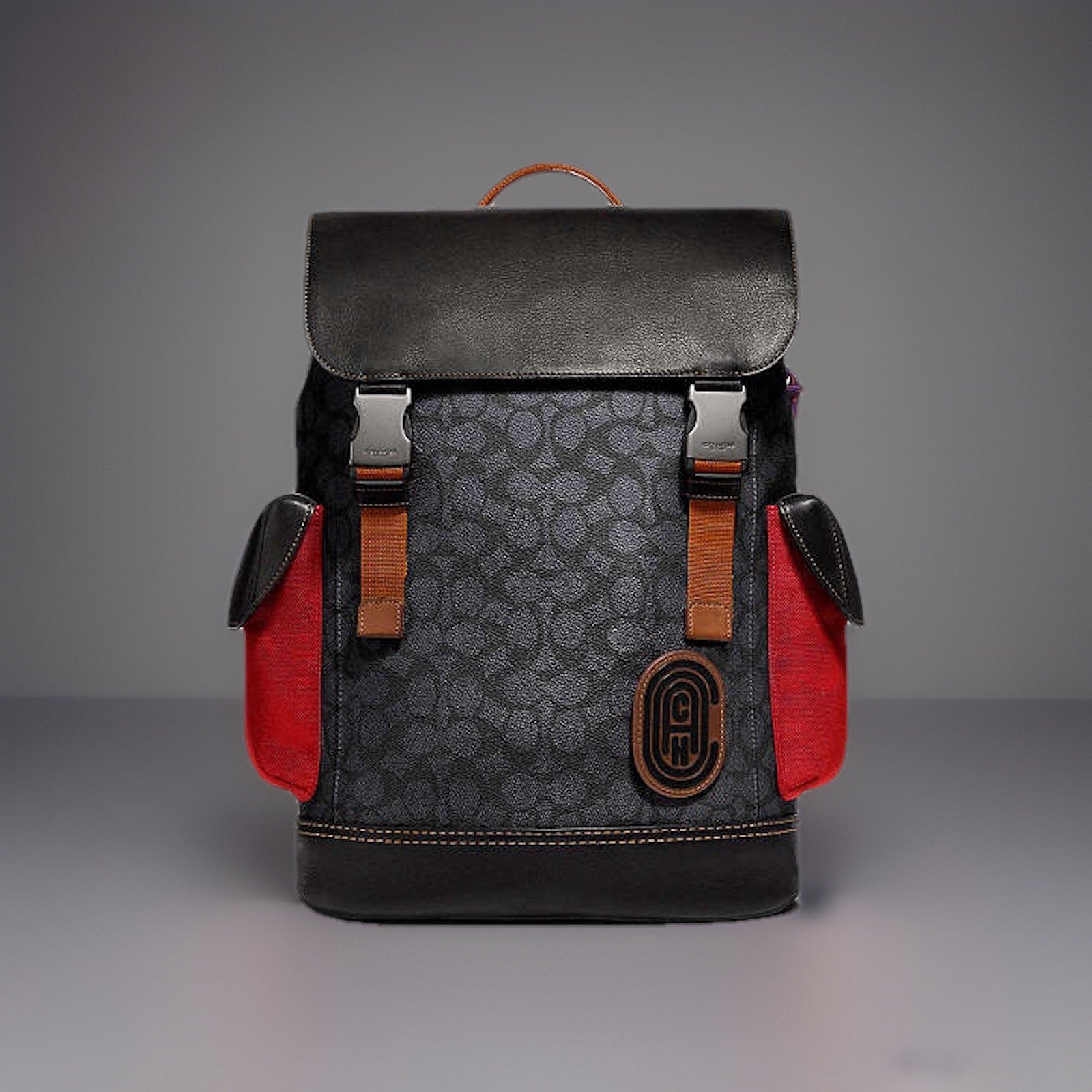 Designer COACH Rivington Backpack Rucksack Signature Leather Red/ Blk (org $595)