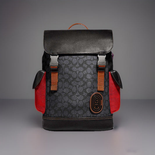 Designer COACH Rivington Backpack Rucksack Signature Leather Red/ Blk (org $595)