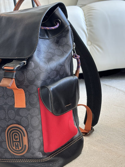 Designer COACH Rivington Backpack Rucksack Signature Leather Red/ Blk (org $595)