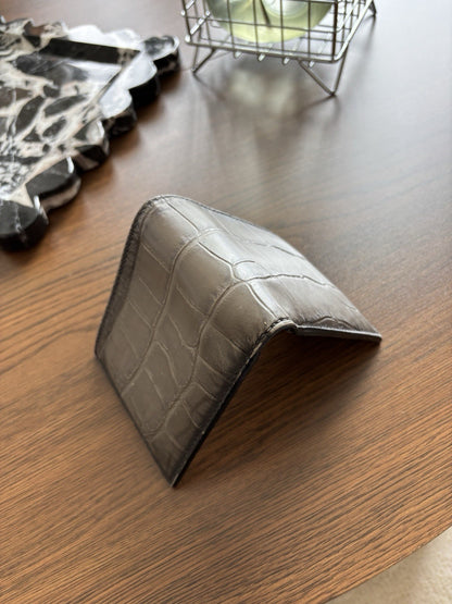 Rare COACH Retail Crocodile Embossed Leather Bifold Wallet Card Fog (org $225)