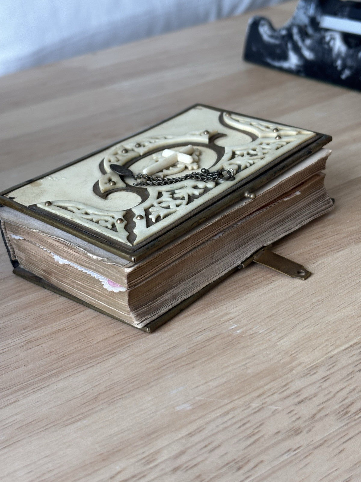 Antique 1875 Czech Bohemian Catholic Prayer Book  Hardcover Leather Brass Clasp