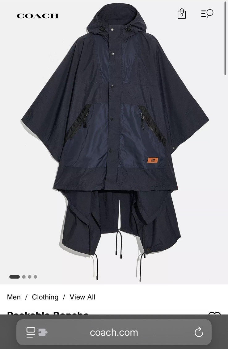 NWT Men COACH Runway Coat Poncho & Travel Bag Set Black/ Navy Size L (org $795)