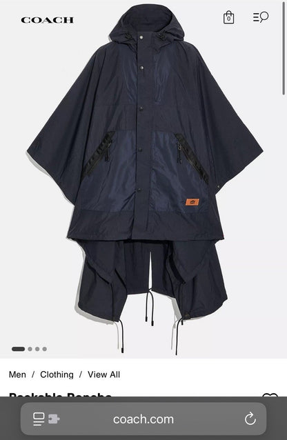 NWT Men COACH Runway Coat Poncho & Travel Bag Set Black/ Navy Size L (org $795)