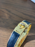 COACH 2006 Black Saffiano Leather Gold Turnlock Bangle Bracelet Hinged Vintage