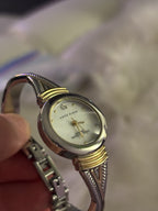 Real Diamond Mother Pearl Silver Gold Bangle Anne Klein Women Quartz 6.8” Watch
