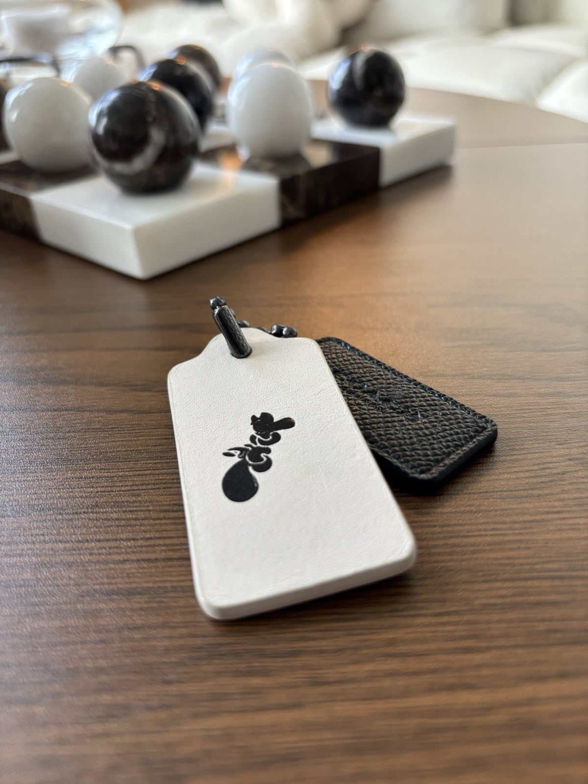COACH Designer (two) 2 Hanging Bag Charm Fob Chalk White/ Black Leather Gunmetal