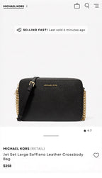 MICHALE KORS Leather Crossbody Bag Purse Zip Black/Gold Chain Strap (org $258)