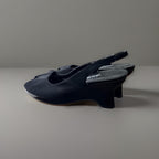 VANELI Black Suede Leather Wedge Sandals Peep Toe Leather Heels Women Size 8.5 M