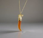 RARE 1970s Ciara Gold Ram Head Perfume Necklace Charles Revson Horn Bottle Chain