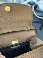 BALLY Brown Crossgrain Leather Shoulder Bag Gold Hardware Logo Purse (org $650)