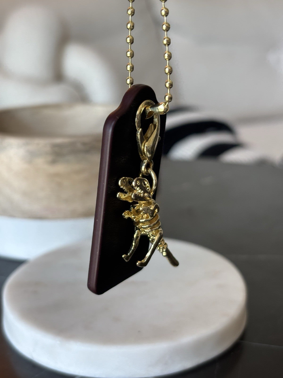 COACH New York Designer REXY Hang Tag Dino Bag Charm Fob Chain Gold/Black/Maroon