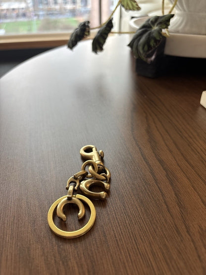 COACH Designer Signature C Bag Charm Gold Keychain Clip Logo Charm (org $175)