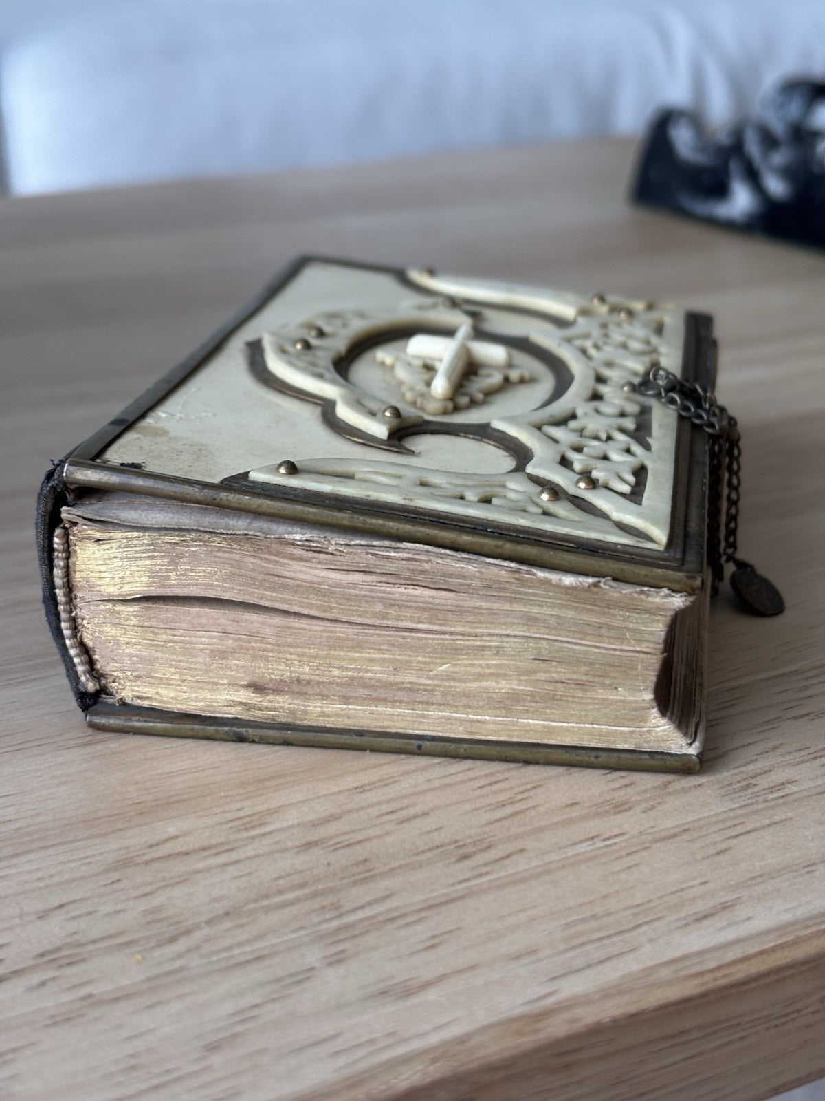 Antique 1875 Czech Bohemian Catholic Prayer Book  Hardcover Leather Brass Clasp