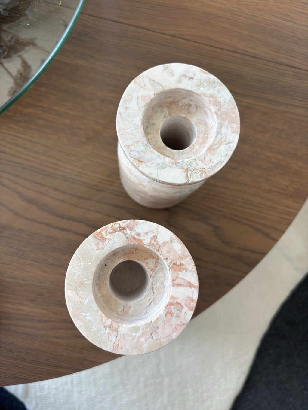 ITALIAN Pink/White Marble Candlestick Holders (2) Pair Japanese Style Made Italy
