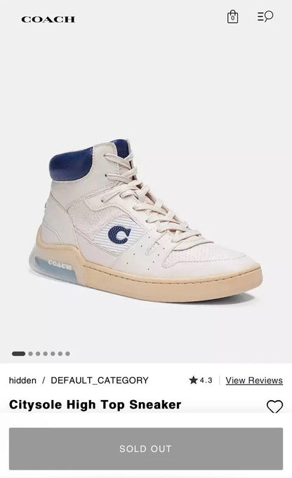 Coach Men Citysole Knit & Suede High Top Sneaker. Sz10.5 Color White/Chalk C7087