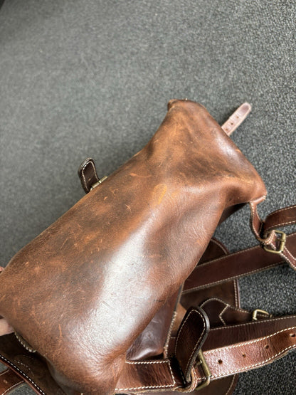VINTAGE Classic Real Cow Hide Leather Backpack Daypack Brass Hardware Buckles
