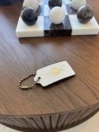 COACH Designer Skull Bones Leather Hanging Tag Bag Charm Fob Chalk White Gold