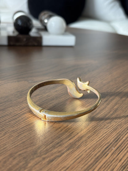 KATE SPADE Designer Bracelet Gold Tone 7'' Cubic Zirconia Animal Fox Hinged Cuff