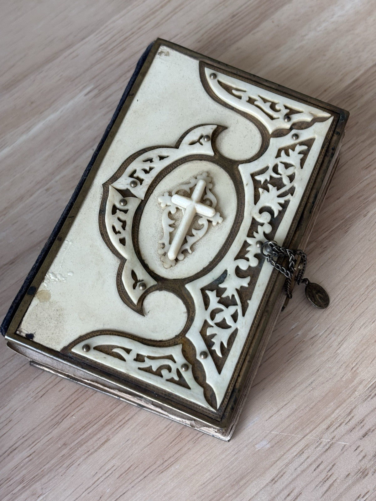 Antique 1875 Czech Bohemian Catholic Prayer Book  Hardcover Leather Brass Clasp