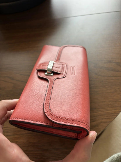 COACH Designer Soft Snap Leather Bag Wallet 14 Card Slot Pink Orange (org $225)