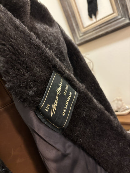 PETER HAHN 1990’s Llama Alpaca Brown Fur Coat Long Jacket Vintage (org $1300)