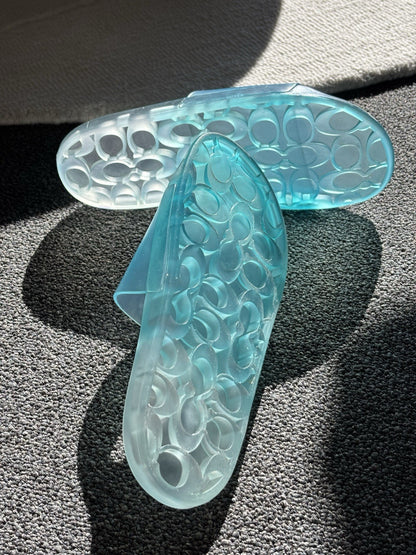 Designer COACH Ulyssa Clear Blue Rubber Jelly Slide Sandal Women Sz 7 (org $125)